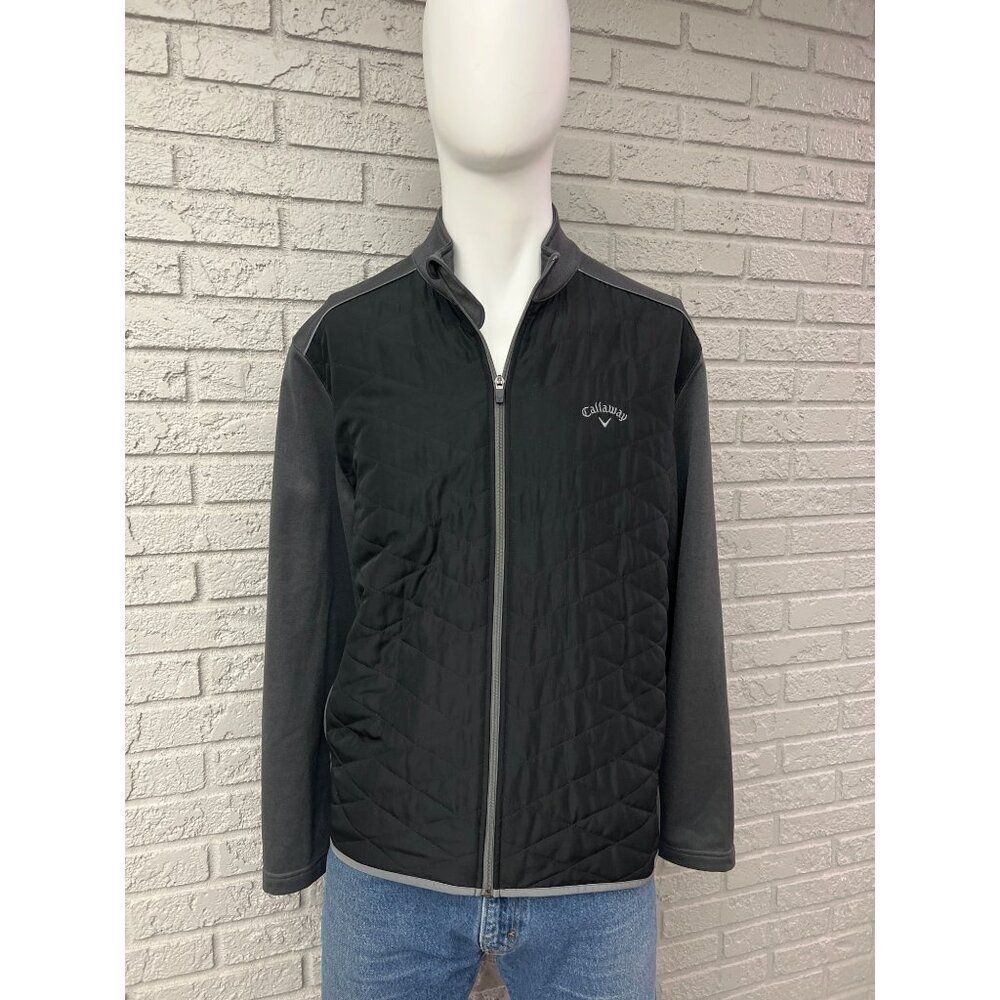Callaway Men Black Quilted Zip Front Long Sleeve Golf Jacket Size L
